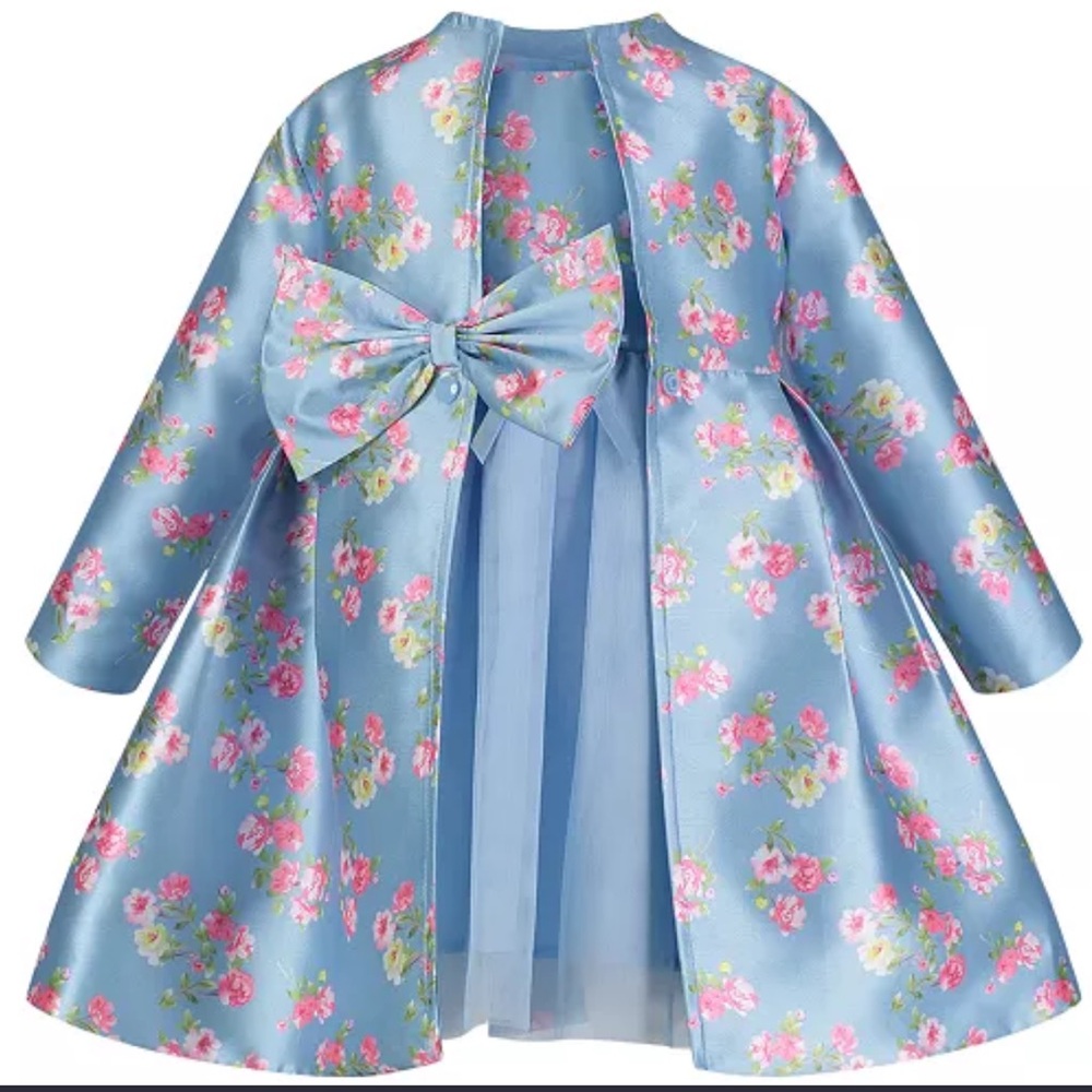 Blueberi Boulevard Light Blue Easter Satin Coat and Matching Dress Size 4 NWOT